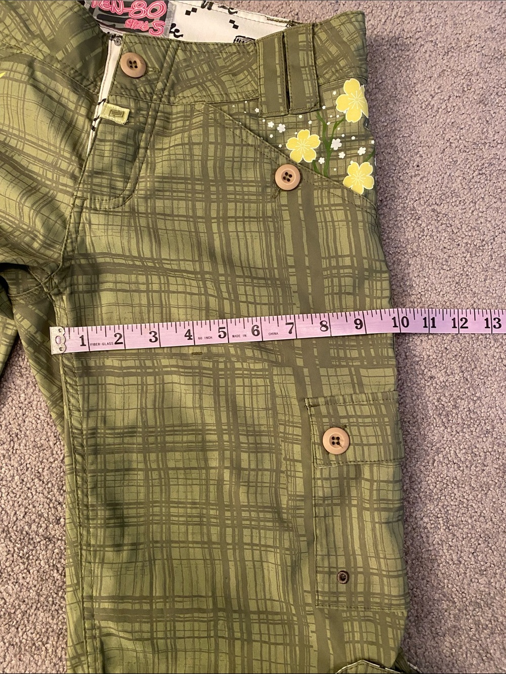 Ten -80 Olive Green Floral Plaid Cargo Shorts - Picture 12 of 12